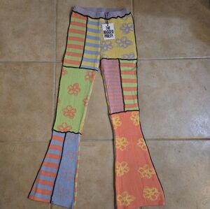 The Ragged Priest Multicolor Hi Rise Knit Flare Pants 26x32 NWT